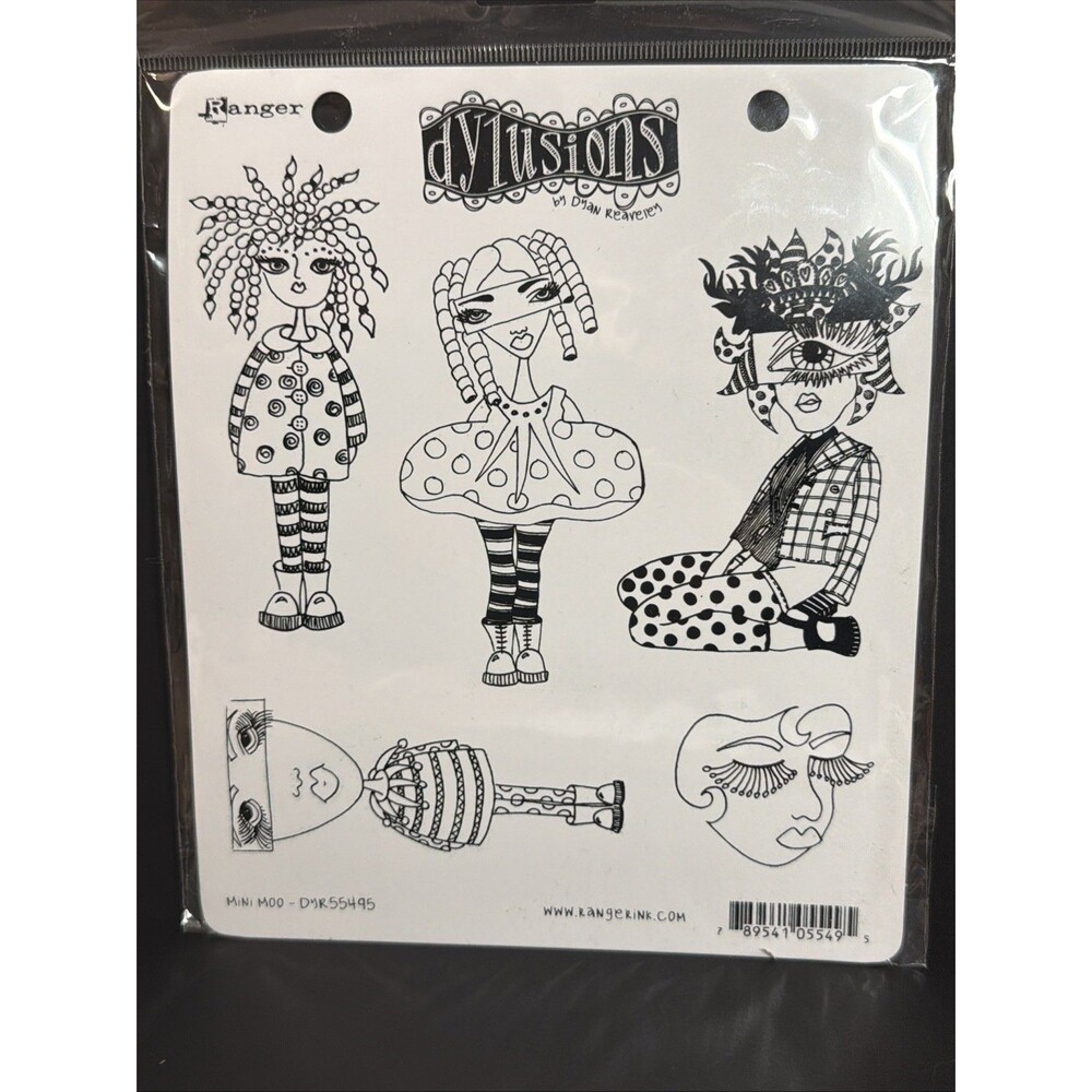Dylusions Stamp set Ranger Mini Moo odd weird quirky kitsch stamps red rubber